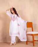 White Heavy Georgette with Embroidery Work & Fancy Bell Sleeve Kurta Set