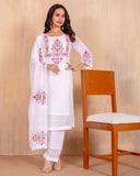 White Heavy Georgette with Embroidery Work & Fancy Bell Sleeve Kurta Set