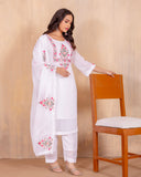 White Heavy Georgette with Embroidery Work & Fancy Bell Sleeve Kurta Set