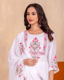 White Heavy Georgette with Embroidery Work & Fancy Bell Sleeve Kurta Set