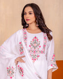 White Heavy Georgette with Embroidery Work & Fancy Bell Sleeve Kurta Set