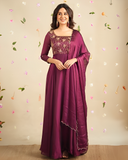 Wine Georgette Anarkali Embroidery & Thread Work Kurti