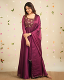 Wine Georgette Anarkali Embroidery & Thread Work Kurti