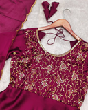 Wine Georgette Anarkali Embroidery & Thread Work Kurti