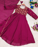 Wine Georgette Anarkali Embroidery & Thread Work Kurti