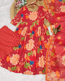 Elegant Floral Muslin Suit Set with Faux Blooming Dupatta