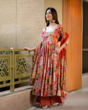 Elegant Floral Muslin Suit Set with Faux Blooming Dupatta