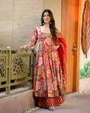 Elegant Floral Muslin Suit Set with Faux Blooming Dupatta