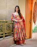 Elegant Floral Muslin Suit Set with Faux Blooming Dupatta