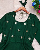 Green Cotton Kurti with Embroidery Work Patterns