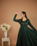 Green Cotton Kurti with Embroidery Work Patterns