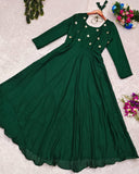 Green Cotton Kurti with Embroidery Work Patterns