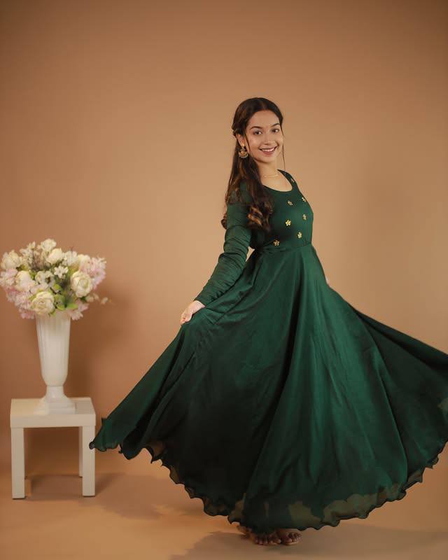 Green Cotton Kurti with Embroidery Work Patterns