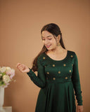 Green Cotton Kurti with Embroidery Work Patterns